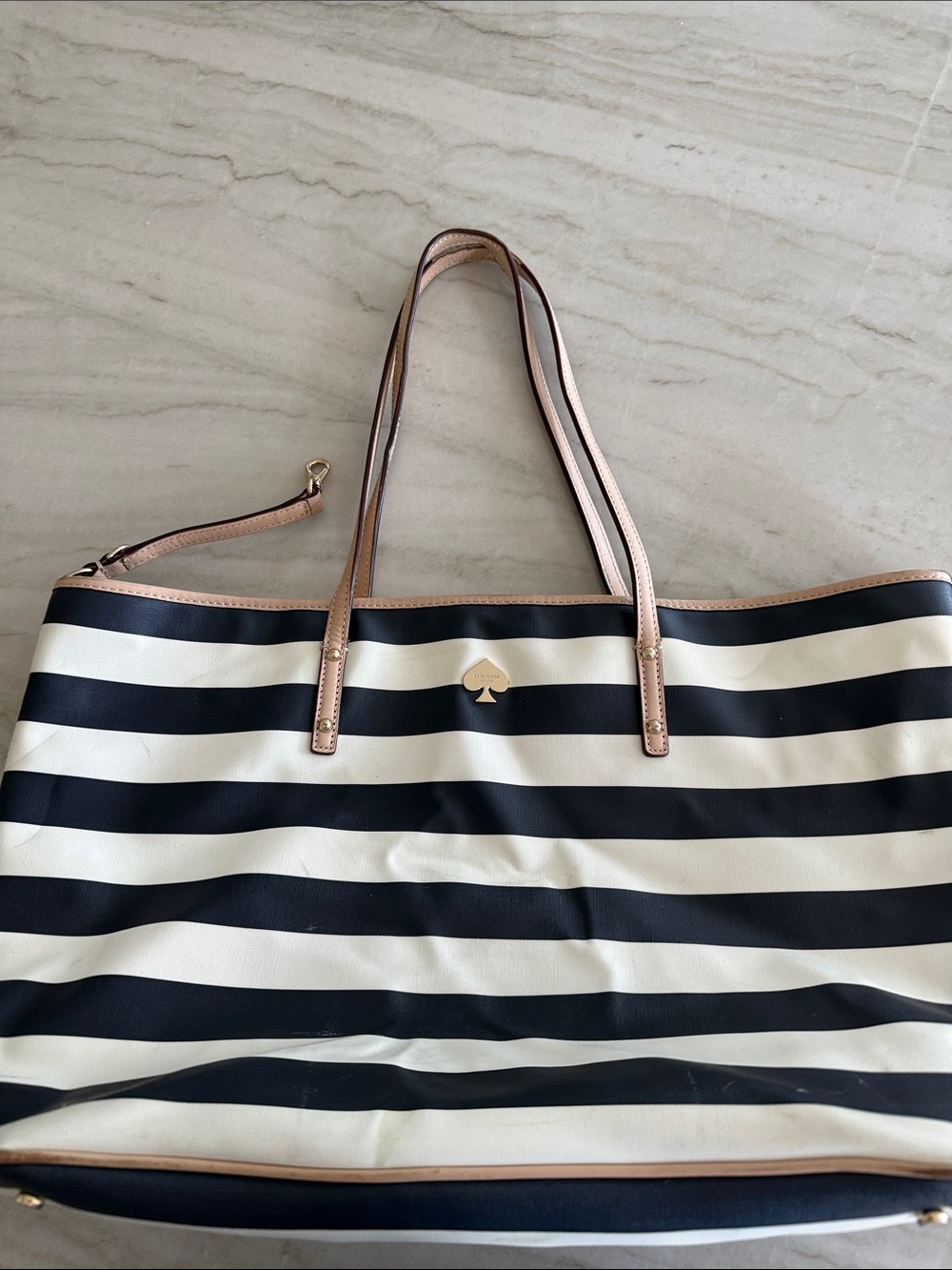 Striped Black and White Tote with Rose Gold Trim